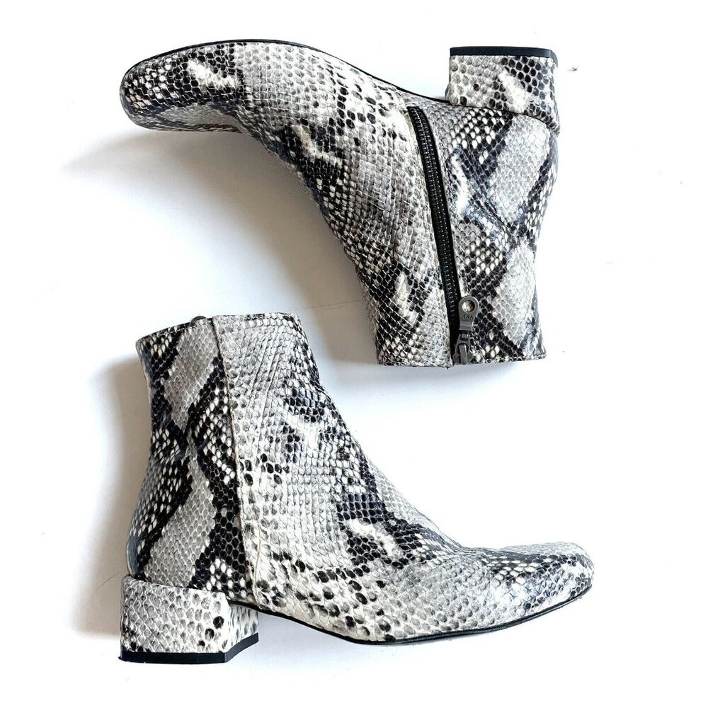 Modern Vice Snake Ankle‎ Boots Booties Black White Block Heel Size EU 35 US 5